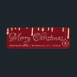 Merry Christmas Apiary Label gold dripping honey<br><div class="desc">An elegant red label for beekeepers with "Merry Christmas" written in an embossed gold metallic font. Gold ornament and honey drips. Personalize with your apiary name and location.</div>