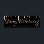Merry Christmas Apiary Label gold dripping honey<br><div class="desc">An elegant black label for beekeepers with "Merry Christmas" written in an embossed gold metallic font.
Gold ornament and honey drips. Personalize with your apiary name and location.</div>