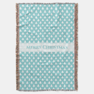 Merry Christmas Aqua/White Iconic Tree Pattern Throw Blanket