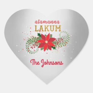 Merry Christmas Arabic Silver Glam Heart Sticker