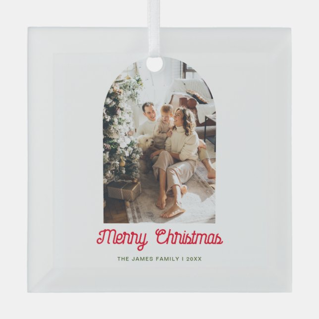 Merry Christmas Arch Photo Family  Glass Tree Decoration (Front)