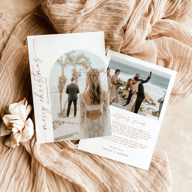 Merry Christmas Arched Photo Holiday Card Boho (Creator Uploaded)