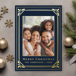 Merry Christmas Art Deco Photo Blue Gold 