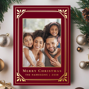 Merry Christmas Art Deco Photo Burgundy Red Gold