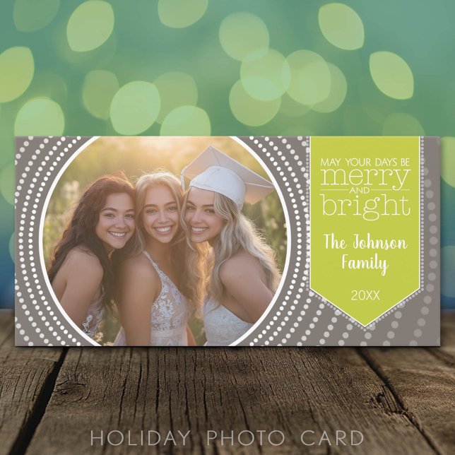 Merry Christmas - Art Deco with One Picture Holiday Card (Classic Holiday Photo Card)