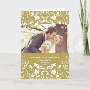 Merry Christmas Art Nouveau Floral Flourish Photo Holiday Card