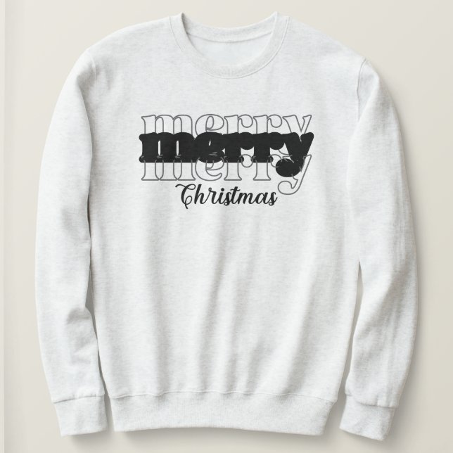 Merry Christmas: Ash & Black Modern Script Holiday Sweatshirt (Design Front)