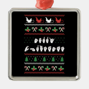 Merry Christmas - ASL American Sign Language I Metal Tree Decoration