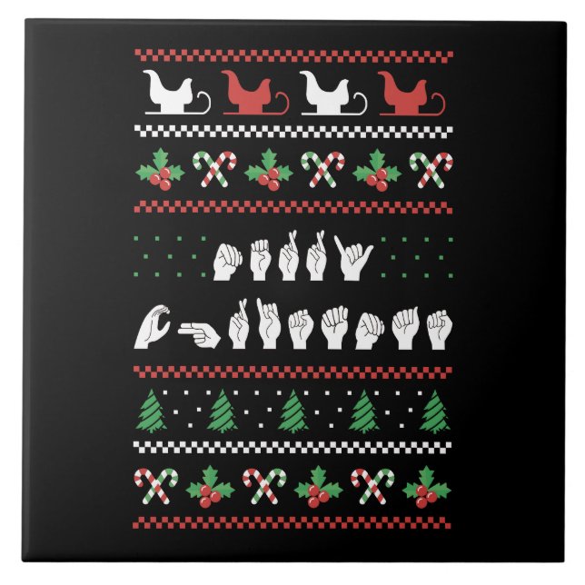 Merry Christmas - ASL American Sign Language I Tile (Front)