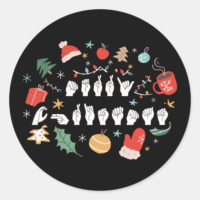 Merry Christmas - ASL American Sign Language III Classic Round Sticker (Front)