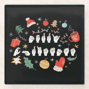 Merry Christmas - ASL American Sign Language III Glass Coaster