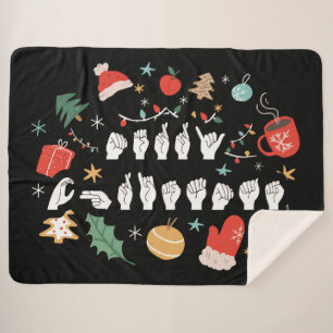 Merry Christmas - ASL American Sign Language III Sherpa Blanket