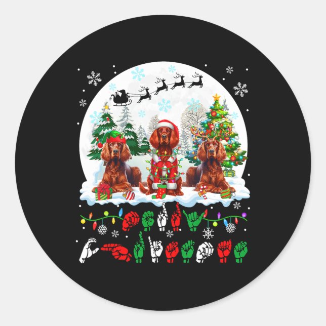 Merry Christmas Asl Sign Language Three Santa Iris Classic Round Sticker (Front)
