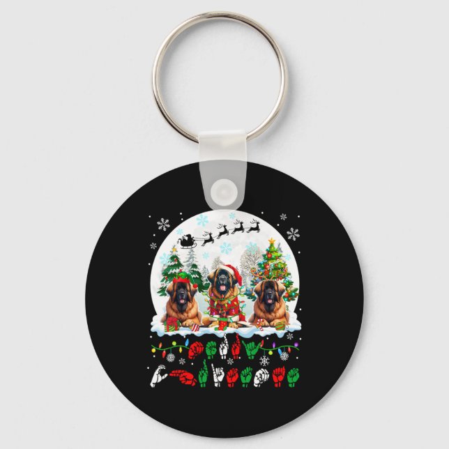 Merry Christmas Asl Sign Language Three Santa Leon Key Ring (Front)