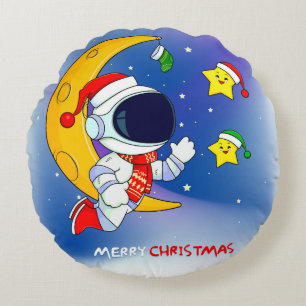 Merry Christmas Astronaut  Round Cushion