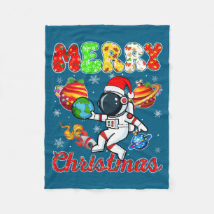 Merry Christmas Astronaut Santa Hat Snowflakes Tre Fleece Blanket