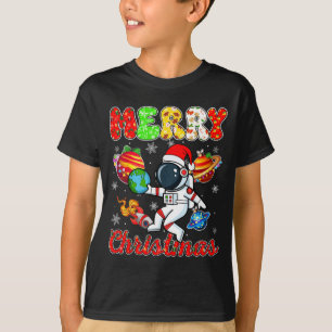 Merry Christmas Astronaut Santa Hat Snowflakes Tre T-Shirt