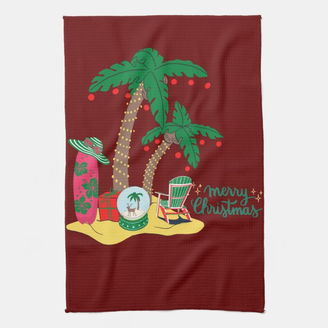 Merry Christmas at the Beach Tea Towel (Vertical)