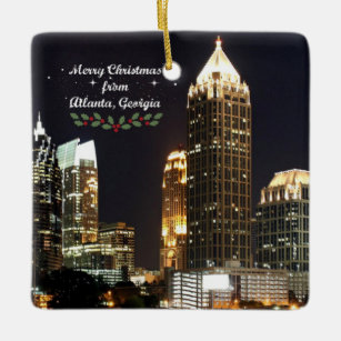 Merry Christmas, Atlanta, Georgia Skyline Ceramic Ornament