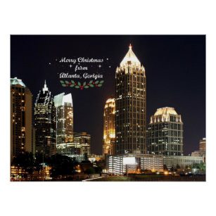 Merry Christmas, Atlanta, Georgia Skyline Poster
