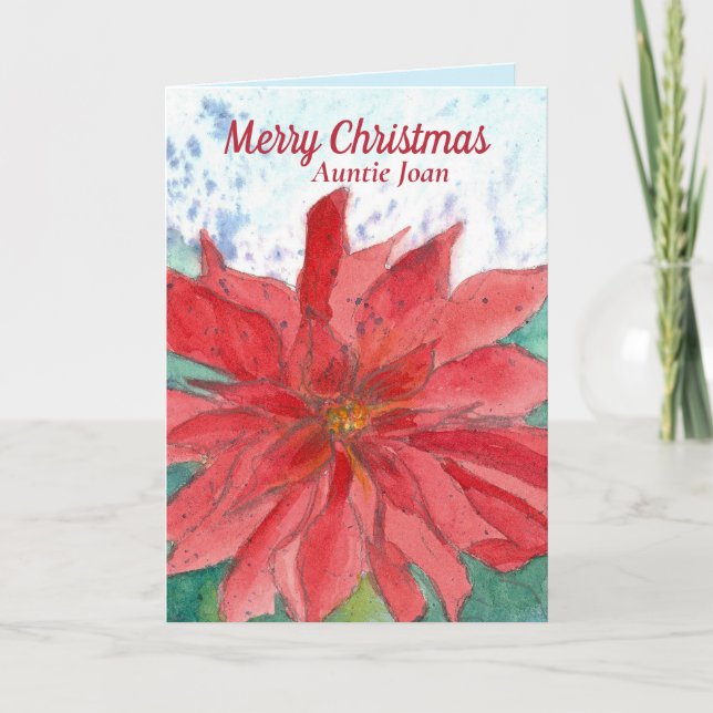 Merry Christmas Aunt Custom Name Poinsettia Card (Front)