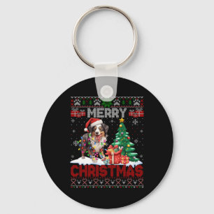 Merry Christmas Australian Shepherd Dog Lover Ugly Key Ring
