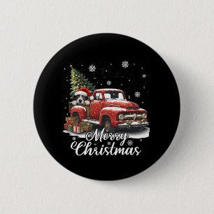 Merry Christmas Australian Shepherd Dog Riding Red 6 Cm Round Badge