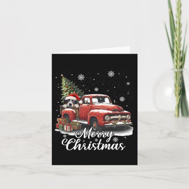 Merry Christmas Australian Shepherd Dog Riding Red Card (Front)