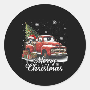 Merry Christmas Australian Shepherd Dog Riding Red Classic Round Sticker