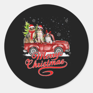 Merry Christmas Australian Shepherd Santa Reindeer Classic Round Sticker