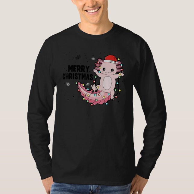 Merry Christmas Axolotl Xmas Lights Salamander T-Shirt (Front)
