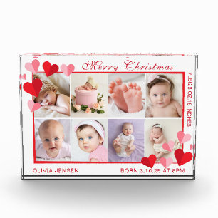 Merry Christmas Baby Birth Stats 4 Photo Red heart Block