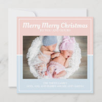 Merry Christmas Baby Blue Pink Boy Girl Twins