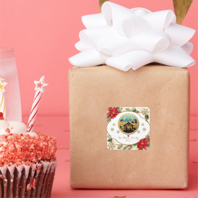 Merry Christmas, Baby Jesus Nativity Scene Square Sticker (Party)