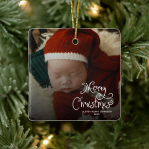 Merry Christmas Baby Photo Ceramic Ornament