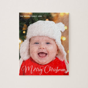 Merry Christmas Baby Photo Cute Personalised Gift Jigsaw Puzzle