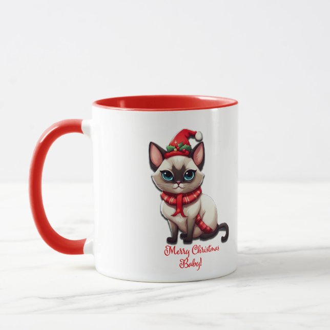 Merry Christmas Baby Sultry Siamese Cat Coffee Mug (Left)