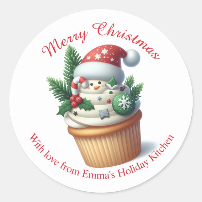 Merry Christmas Bakery Cupcake Festive Sticker (Front)
