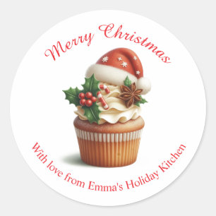 Merry Christmas Bakery Cupcake Personalise Sticker