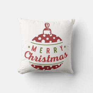 Merry Christmas Ball Ornament Red White Polka Dot Cushion