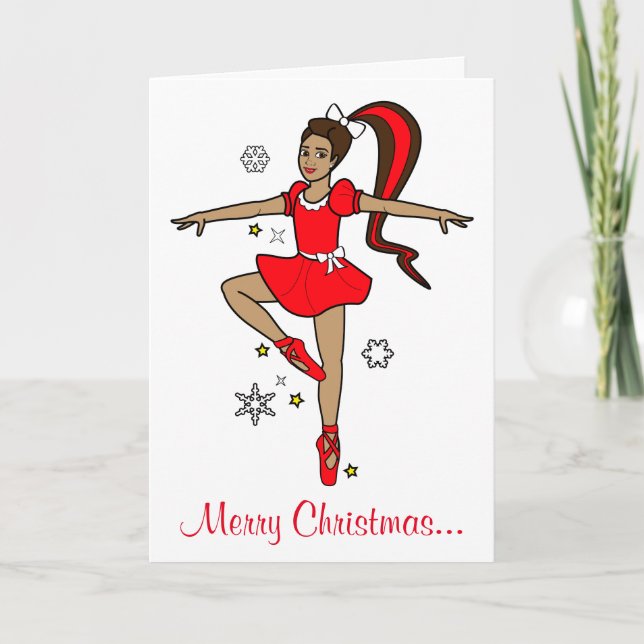 Merry Christmas, Ballerina Princess, Dancer in Red Holiday Card (Front)