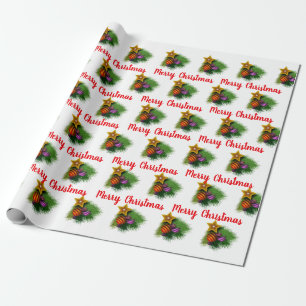 Merry Christmas Balls And Gold Star Wrapping Paper
