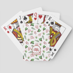 Merry Christmas Balls Holly Berries Pine Monogram Playing Cards