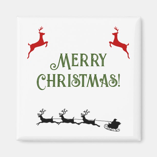 Merry Christmas Banner Red Reindeer Magnet (Front)