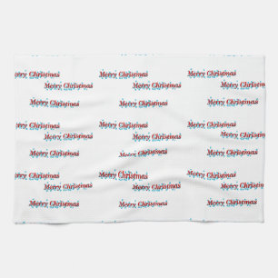 Merry Christmas banner with snowflakes and red tex Tea Towel