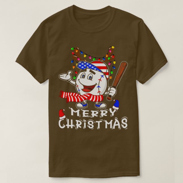 Merry Christmas Baseball Player Christmas Lights X T-Shirt (Design Front)