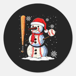 Merry Christmas Baseball Snowman Holiday Srts Xmas Classic Round Sticker