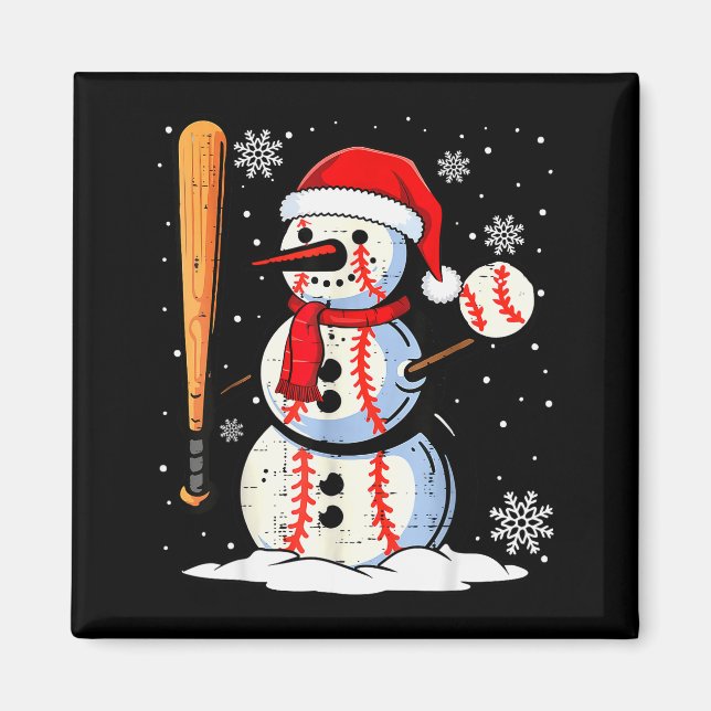 Merry Christmas Baseball Snowman Holiday Srts Xmas Magnet (Front)