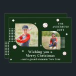 Merry Christmas Baseball Sport 2 Photo Family Name<br><div class="desc">Merry Christmas Baseball Sport 2 Photo Family Name Modern Christmas Cards features a photo collage of two of your favourite photos with your the text "Wishing you a Merry Christmas... and a grand slammin' New Year" in elegant white script. Personalise by editing the text in the text boxes provided. Perfect...</div>