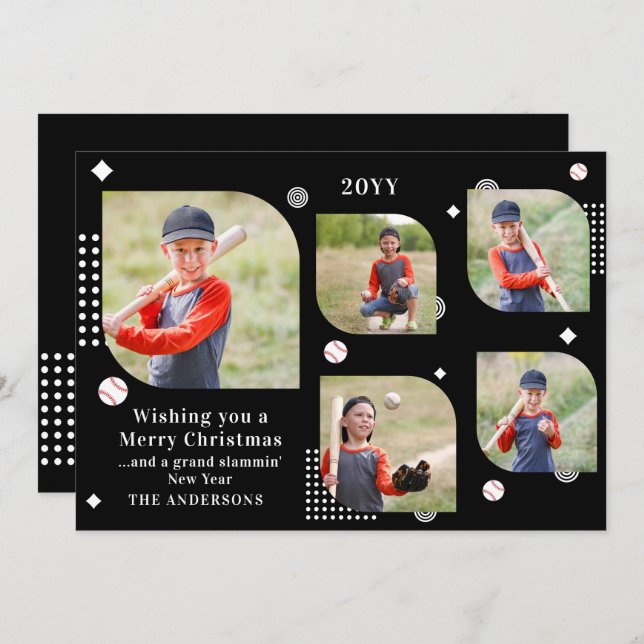 Merry Christmas Baseball Sport 5 Photo Family Name (Front/Back)